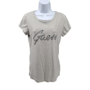 Guess Y2K Ladies plaid ribbon logo t-shirt Grey Size XL Vintage Bling Mcbling